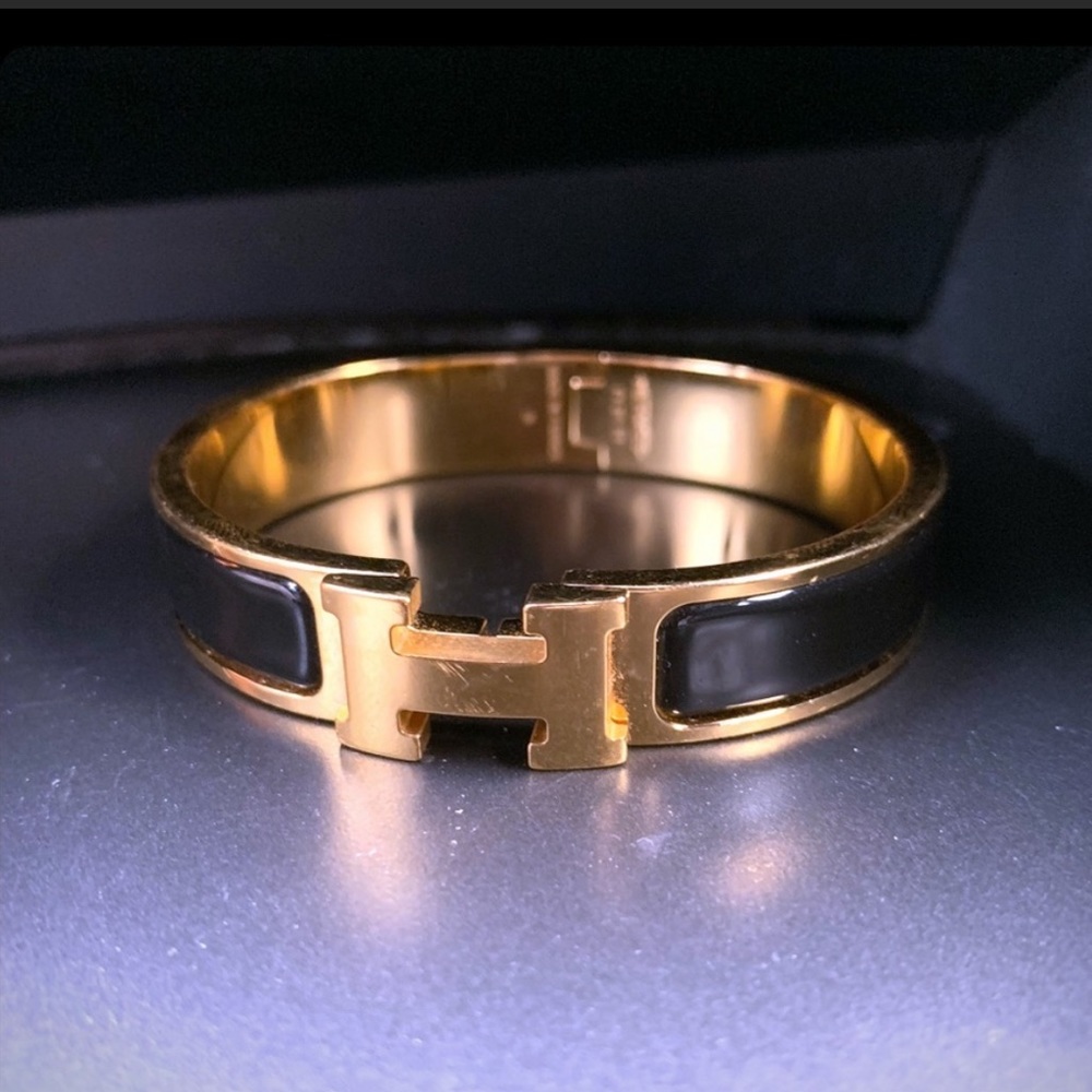 Hermes PM Gold and Black Clic Clac H Bracelet